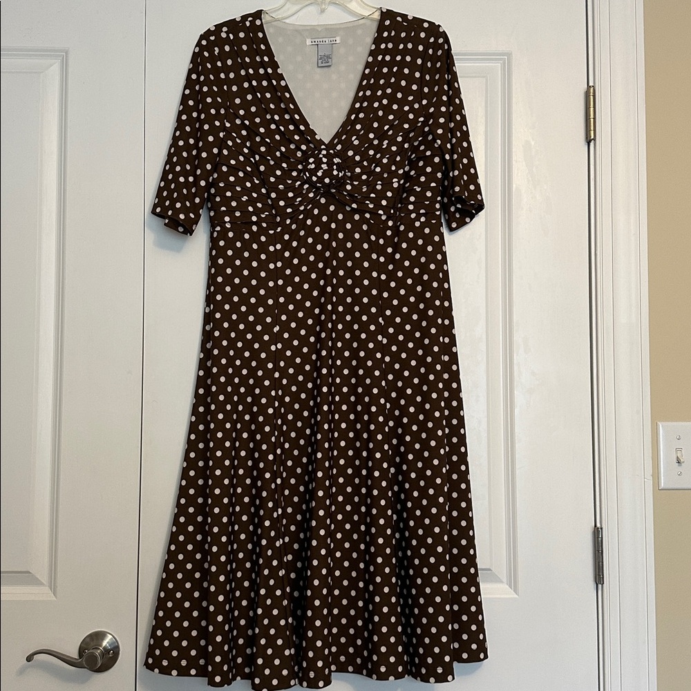Brown and Cream Polka Dot Dress Sz L